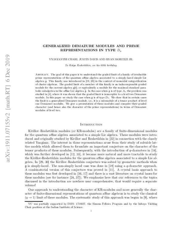 (PDF) Generalized Demazure Modules and Prime Representations in Type D n