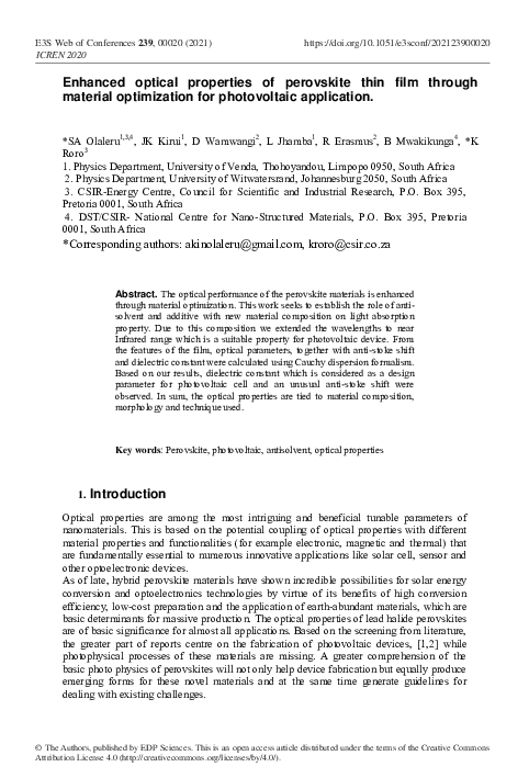(PDF) Enhanced optical properties of perovskite thin film through ...