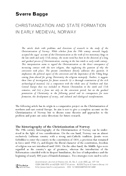 (PDF) Christianization and State Formation in Early Medieval Norway