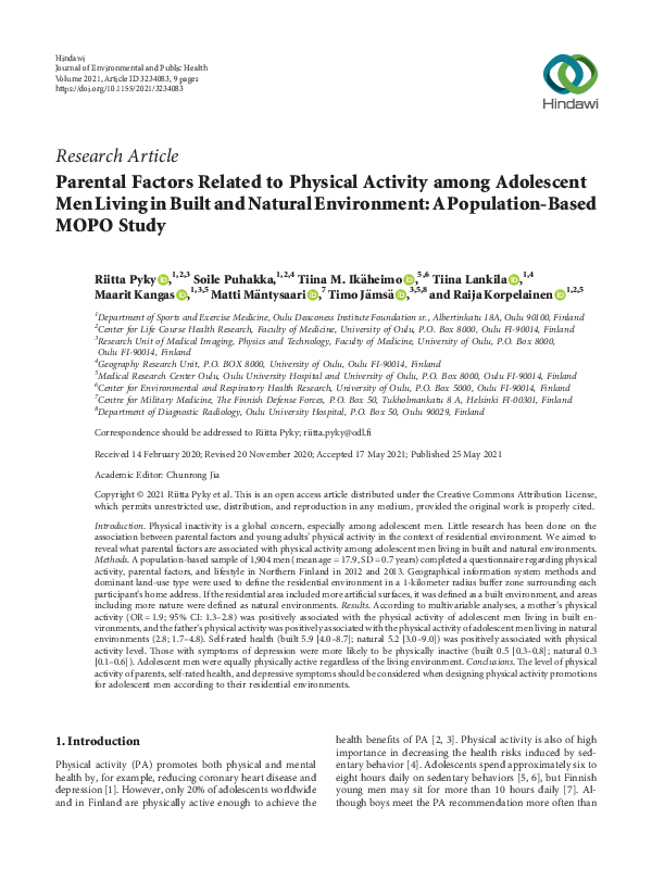 (PDF) Parental Factors Related to Physical Activity among Adolescent ...