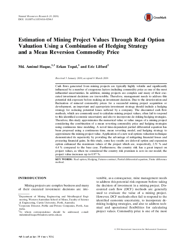 (PDF) Estimation of Mining Project Values Through Real Option Valuation ...