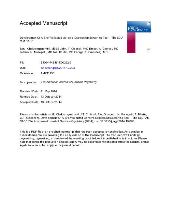 (PDF) Development of a Brief Validated Geriatric Depression Screening ...