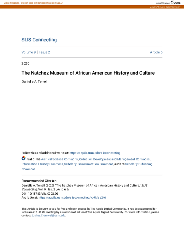 (PDF) The Natchez Museum of African American History and Culture