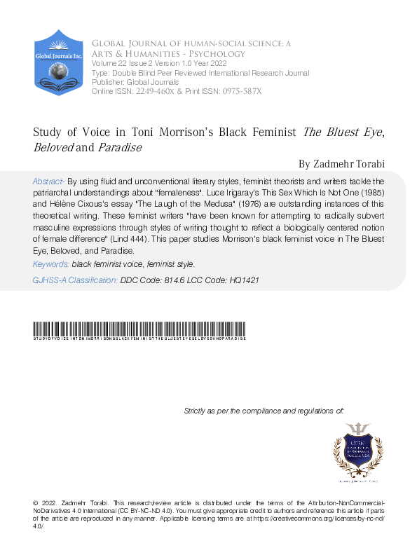 (PDF) Study of Voice in Toni Morrison’s Black Feminist The Bluest Eye ...
