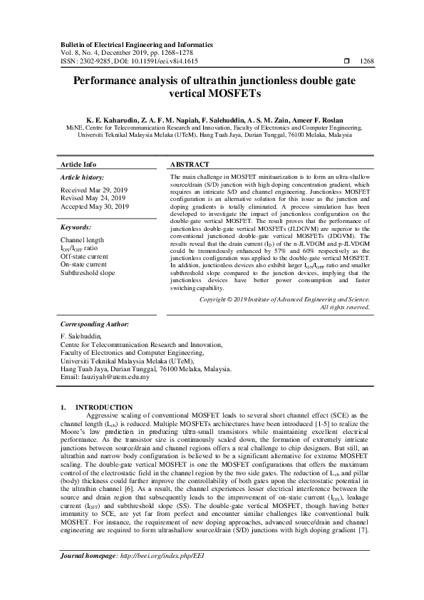 (PDF) Performance analysis of ultrathin junctionless double gate ...