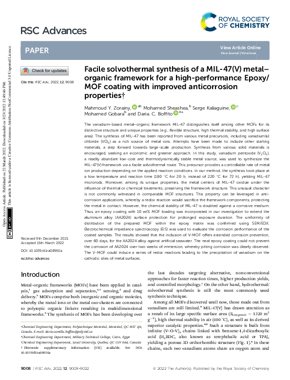 (PDF) Facile solvothermal synthesis of a MIL-47(V) metal–organic ...