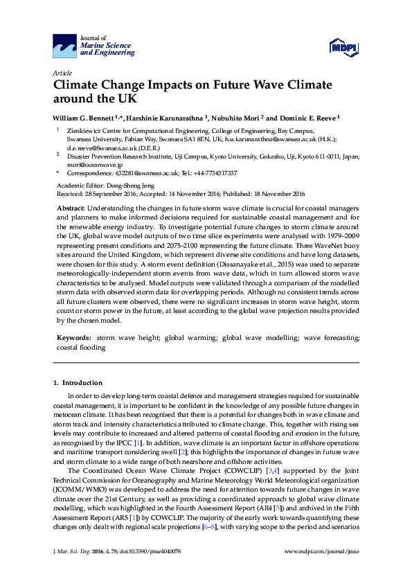 (PDF) Climate Change Impacts on Future Wave Climate around the UK