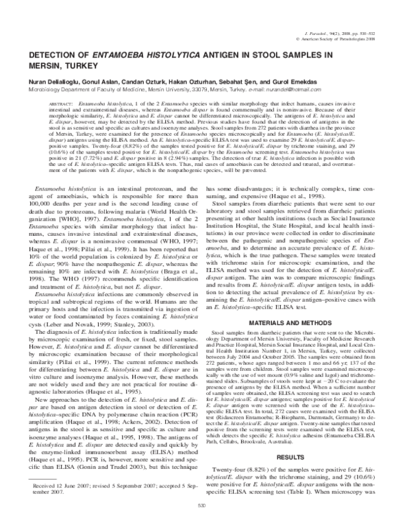 (PDF) Detection of Entamoeba histolytica Antigen in Stool Samples in