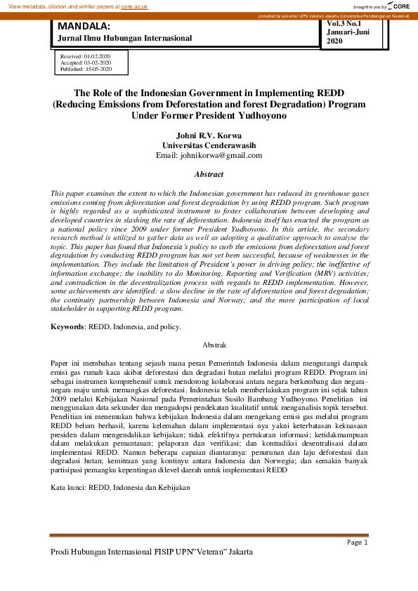 (PDF) The Role of the Indonesian Government in Implementing REDD ...