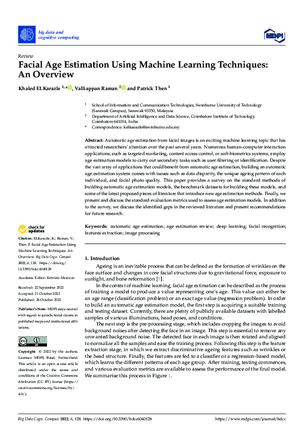 (PDF) Facial Age Estimation Using Machine Learning Techniques: An Overview