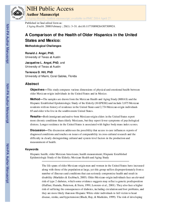 (PDF) A Comparison of the Health of Older Hispanics in the United ...