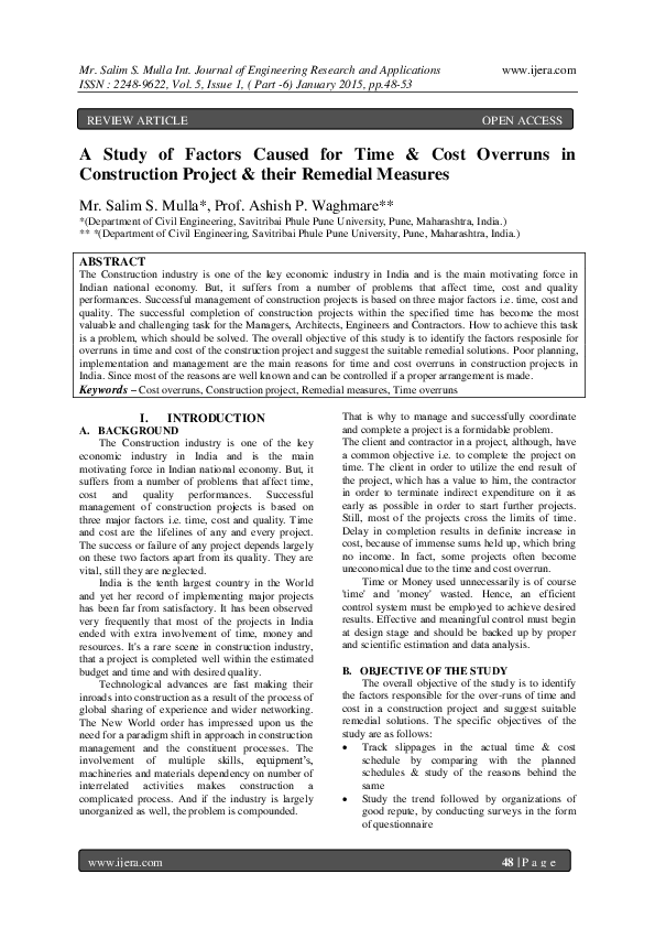 (PDF) A Study of Factors Caused for Time & Cost Overruns in ...