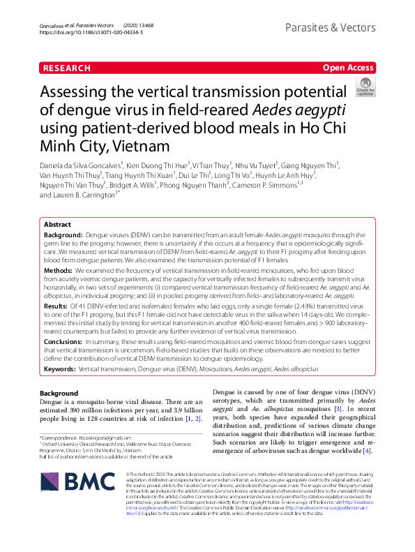 (PDF) Assessing the vertical transmission potential of dengue virus in ...