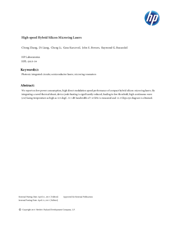 (PDF) High-speed hybrid silicon microring lasers