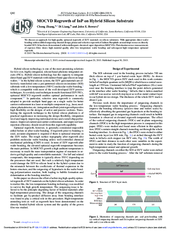 (PDF) MOCVD Regrowth of InP on Hybrid Silicon Substrate