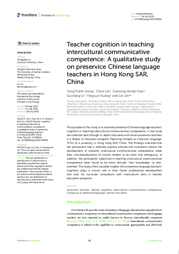 (PDF) Teacher cognition in teaching intercultural communicative ...