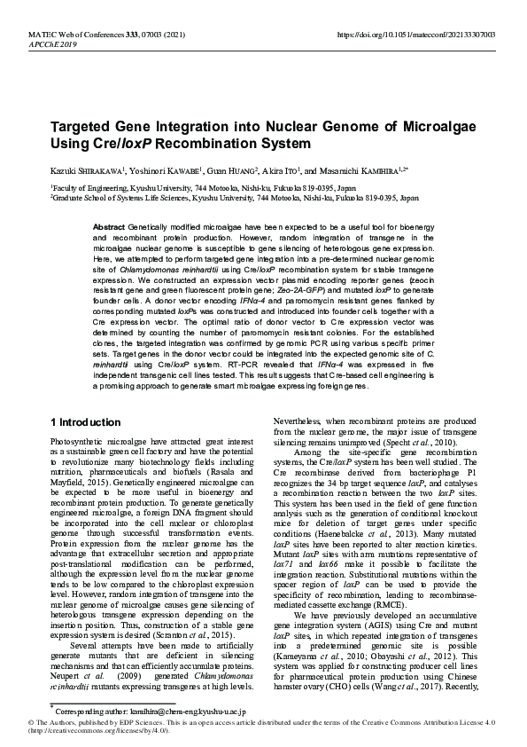 (PDF) Targeted Gene Integration into Nuclear Genome of Microalgae Using ...