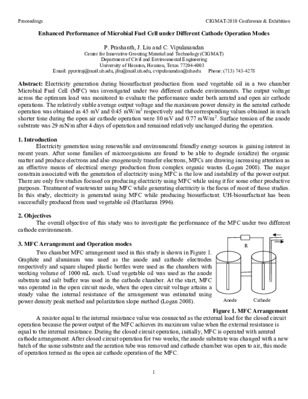 (PDF) Enhanced Performance of Microbial Fuel Cell under Different ...