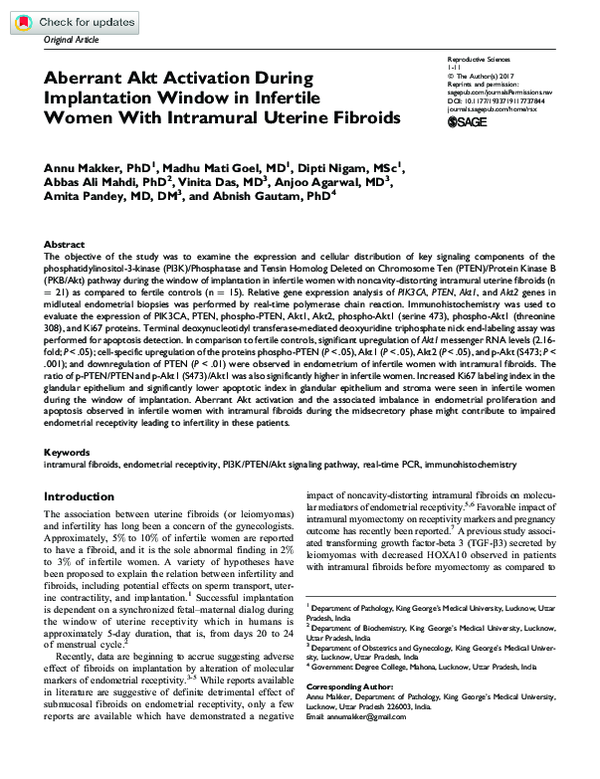 (PDF) Aberrant Akt Activation During Implantation Window in Infertile ...