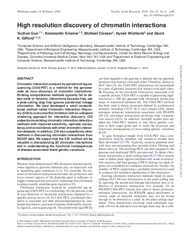 (PDF) High resolution discovery of chromatin interactions