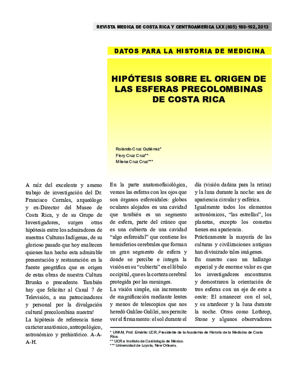 (PDF) Hipótesis sobre el origen de las esferas precolombinas de Costa
