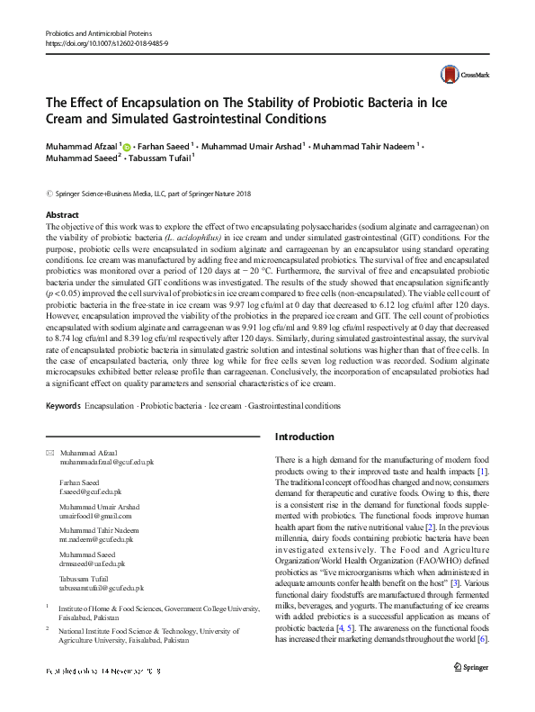(PDF) The Effect of Encapsulation on The Stability of Probiotic ...
