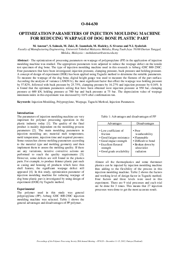 (PDF) Optimization Parameters of Injection Moulding Machine For ...