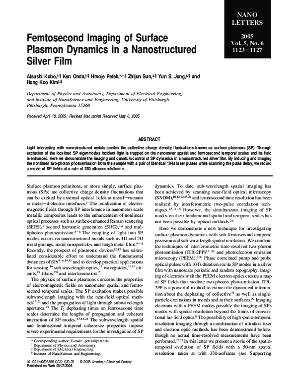 (PDF) Femtosecond Imaging of Surface Plasmon Dynamics in a ...