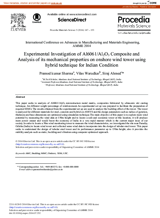(PDF) Experimental Investigation of Al6061/Al2O3 Composite and Analysis ...