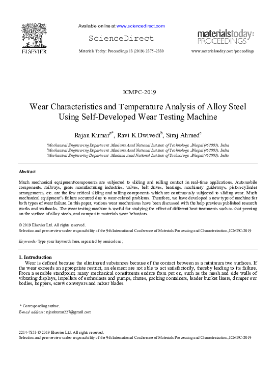 (PDF) Wear Characteristics and Temperature Analysis of Alloy Steel ...