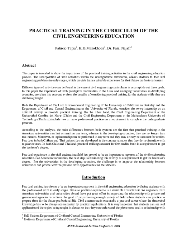 (PDF) Practical Training in the Curriculum of the Civil Engineering ...