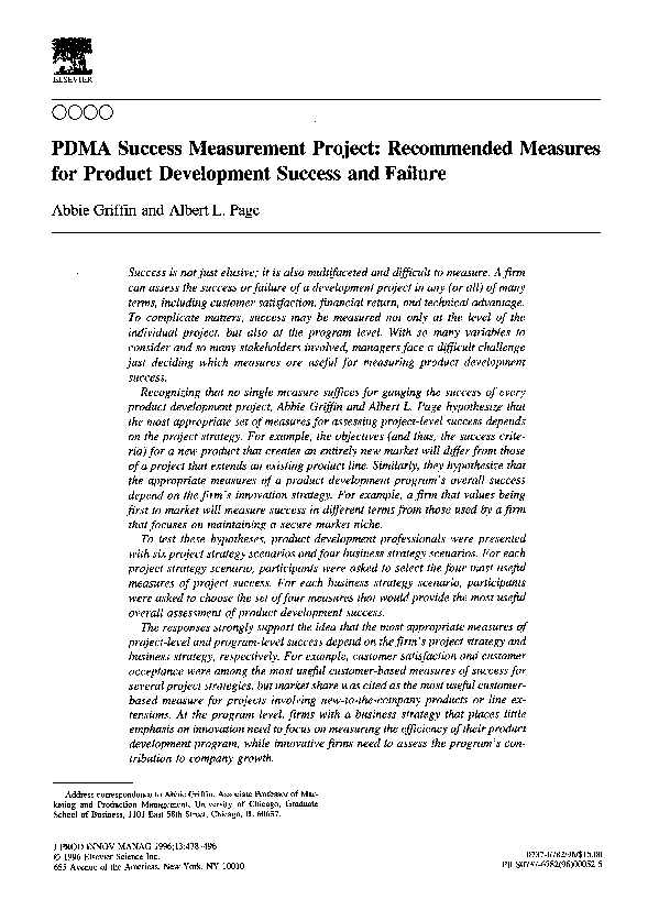 (PDF) PDMA Success Measurement Project: Recommended Measures for ...