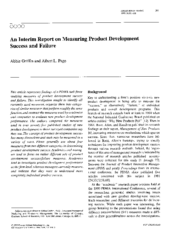 (PDF) An Interim Report on Measuring Product Development Success and ...
