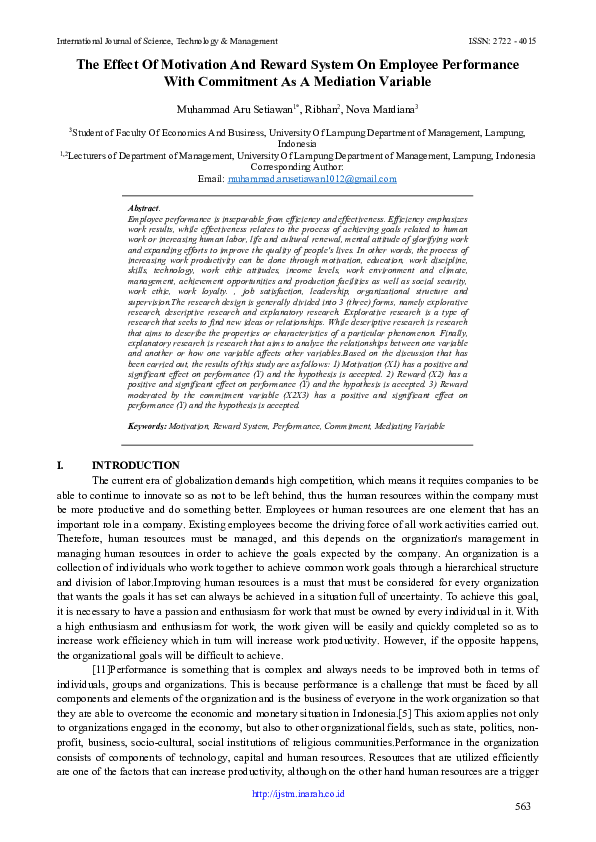 (PDF) The Effect Of Motivation And Reward System On Employee ...
