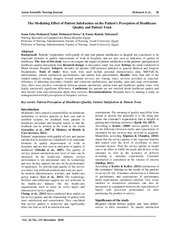 (PDF) The Mediating Effect of Patient Satisfaction on the Patient's ...