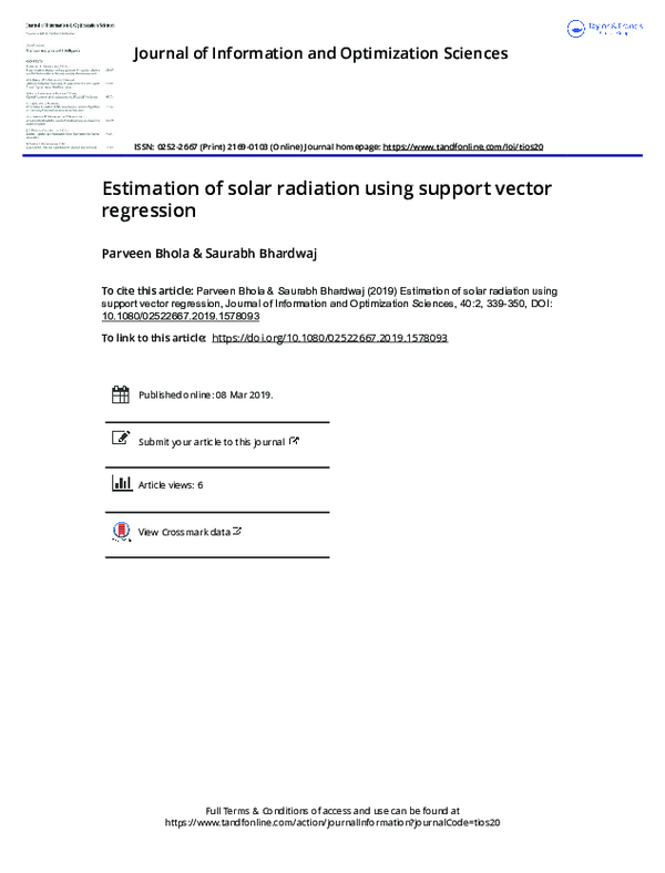 (PDF) Estimation of solar radiation using support vector regression