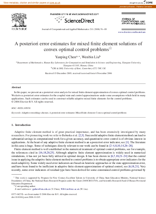 (PDF) A posteriori error estimates for mixed finite element solutions ...