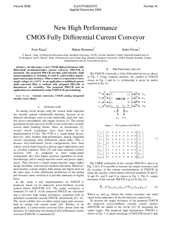 (PDF) New high performance CMOS fully differential current conveyor