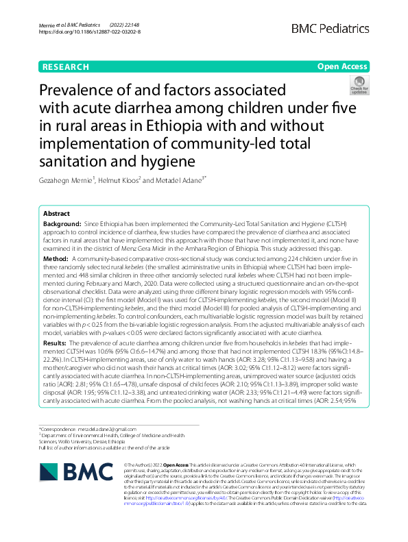 (PDF) Prevalence of and factors associated with acute diarrhea among ...