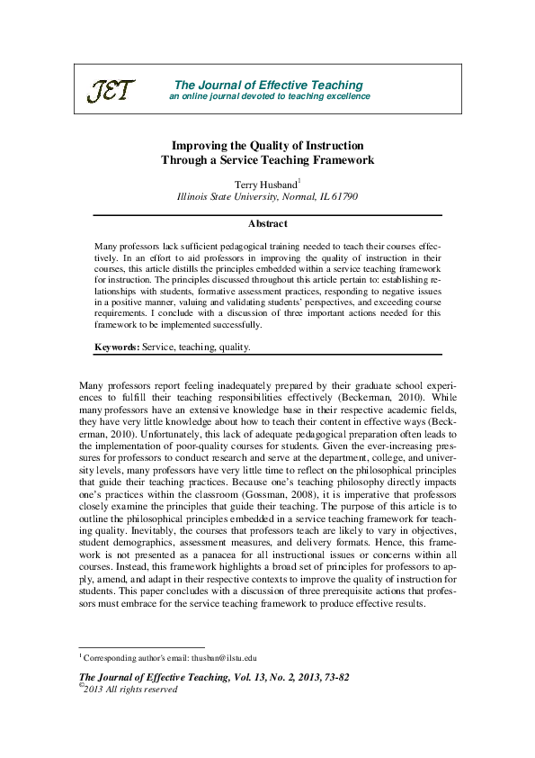 (PDF) Improving the Quality of Instruction through a Service Teaching ...