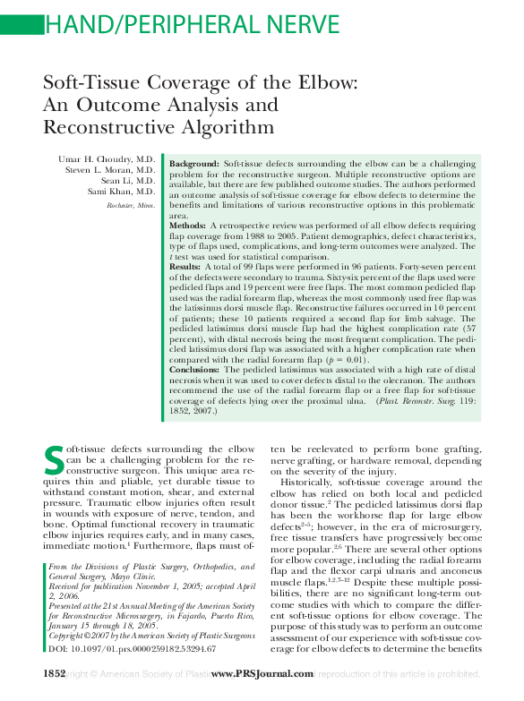 (PDF) Soft-Tissue Coverage of the Elbow: An Outcome Analysis and ...