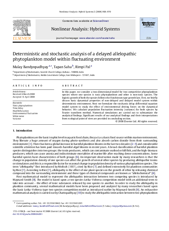 (PDF) Deterministic and stochastic analysis of a delayed allelopathic ...