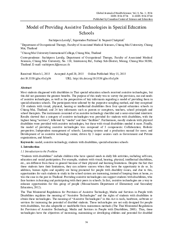 (PDF) Model of Providing Assistive Technologies in Special Education ...