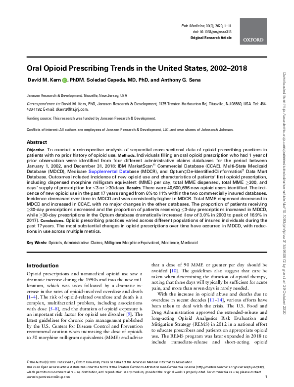 (PDF) Oral Opioid Prescribing Trends in the United States, 2002–2018