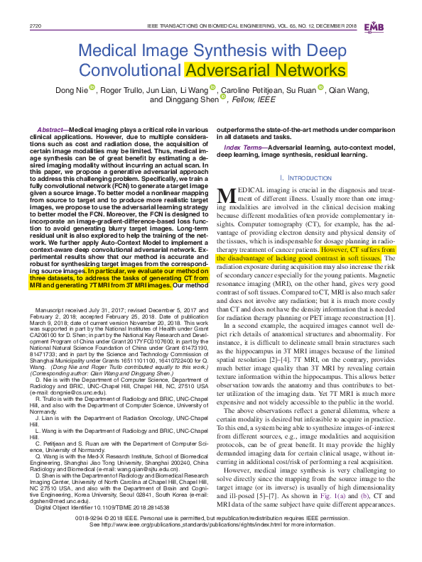 (PDF) Medical Image Synthesis with Deep Convolutional Adversarial Networks