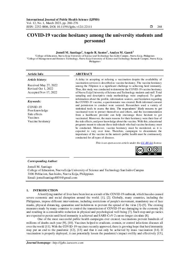 (PDF) COVID-19 vaccine hesitancy among the university students and ...