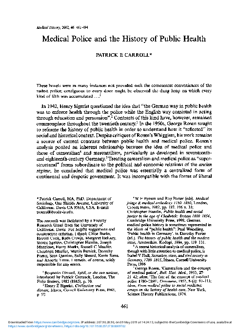 (PDF) Medical police and the history of public health