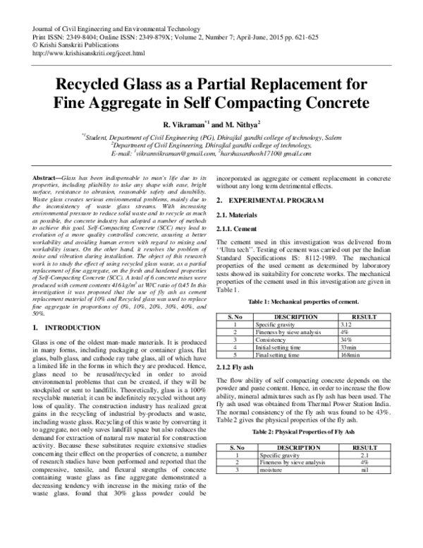 (PDF) Recycled glass as a partial replacement for fine aggregate in ...