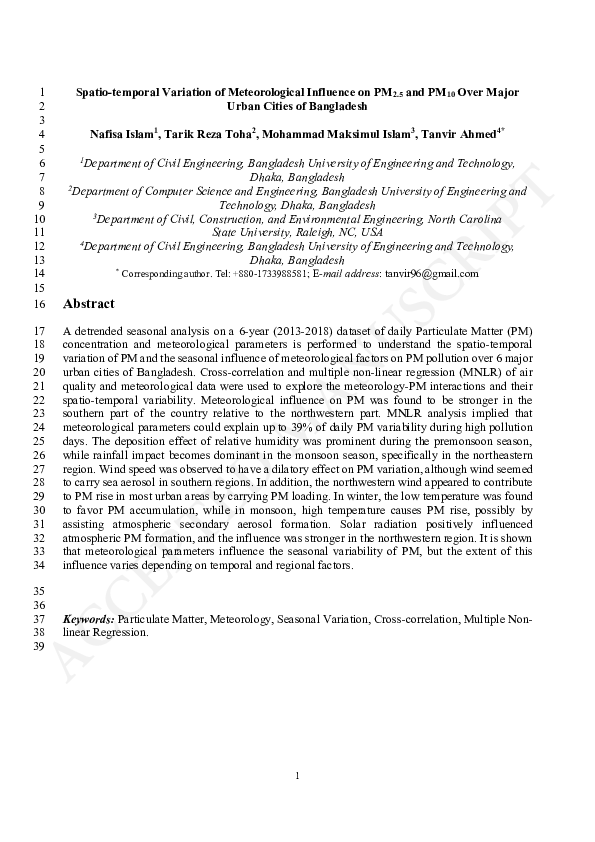 (PDF) Spatio-temporal Variation of Meteorological Influence on PM2.5 ...