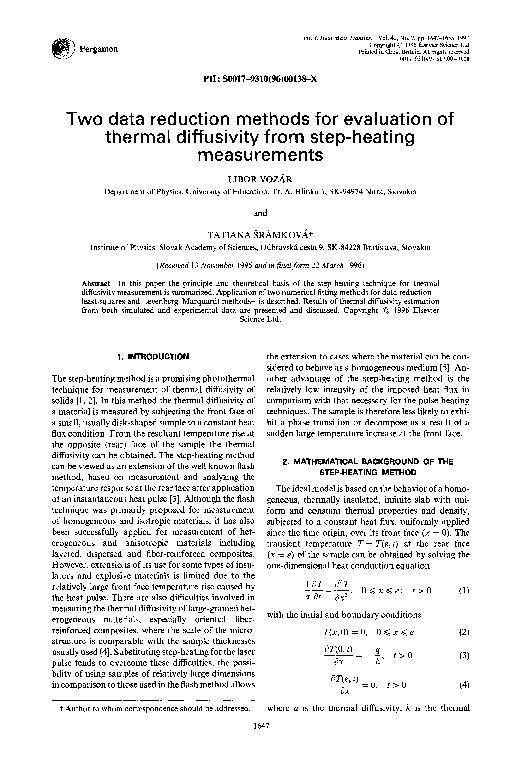 (PDF) Two data reduction methods for evaluation of thermal diffusivity ...